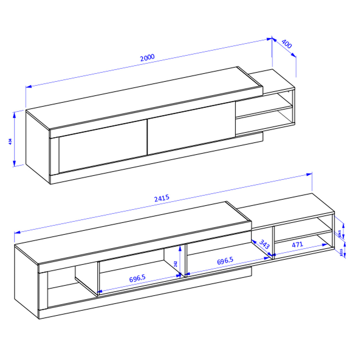 Meuble TV 2 portes 200 cm Azior Blanc et Bois - vue 5