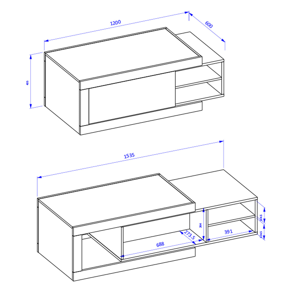 Table basse 1 porte Azior Blanc et Bois - vue 5
