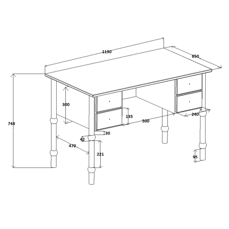 Bureau 4 tiroirs Wood Luck Babushka Blanc - vue 5