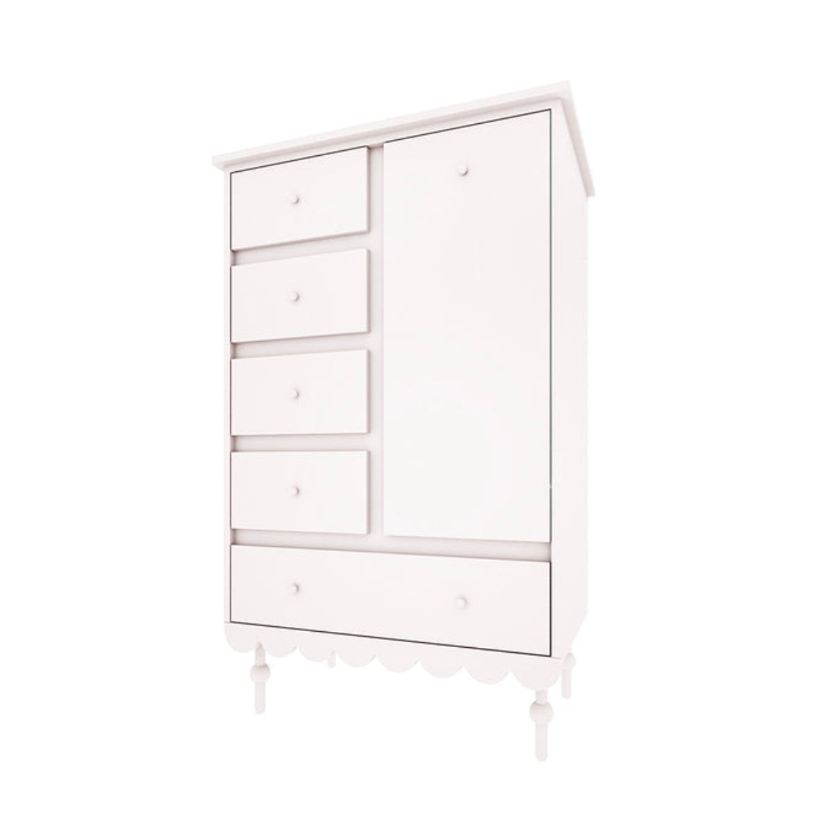 Commode 5 tiroirs 1 porte Wood Luck Babushka Blanc