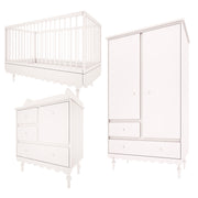 Chambre complète lit évolutif 70x140 commode à langer et armoire 2 portes Wood Luck Babushka Blanc