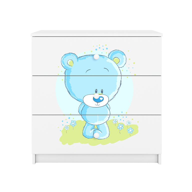 Commode 3 tiroirs Kocot Kids Babydream Ourson bleu - Blanc - vue 3