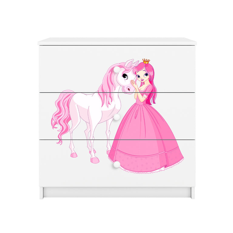 Commode 3 tiroirs Kocot Kids Babydream La princesse et le cheval - Blanc - vue 3