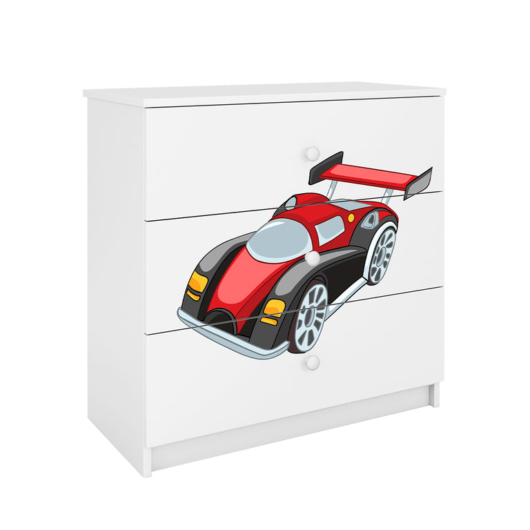 Commode 3 tiroirs Kocot Kids Babydream Voiture de course - Blanc - vue 2