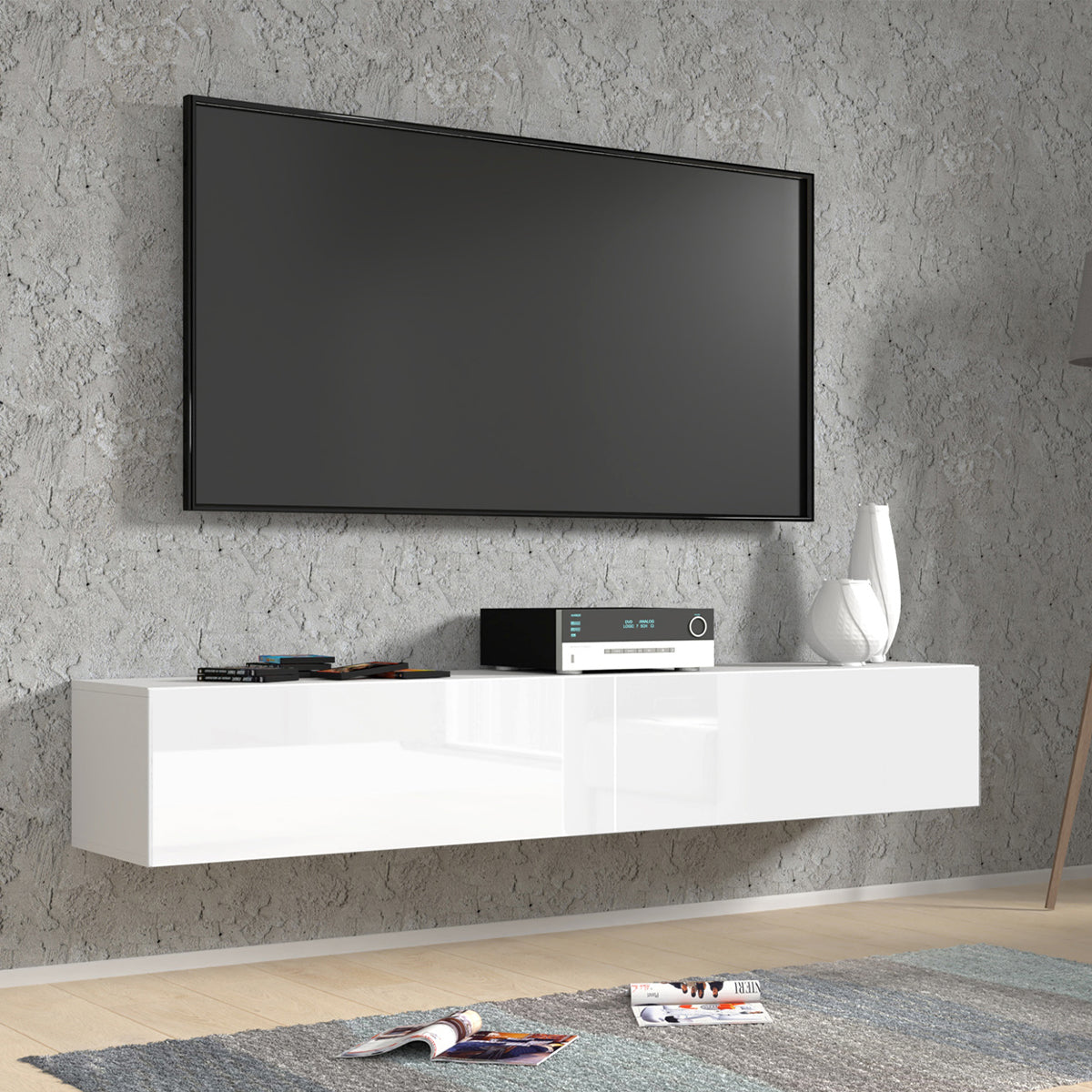 Meuble TV mural 2 portes 180 cm Bali Blanc - vue 3
