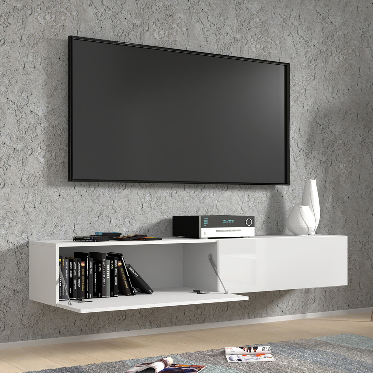 Meuble TV mural 2 portes 180 cm Bali Blanc - vue 4