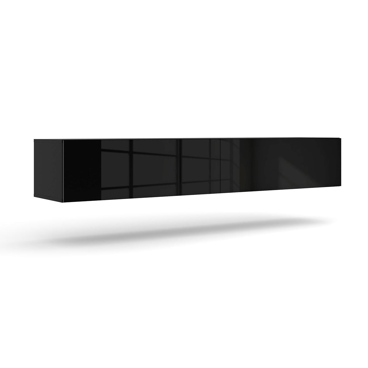 Meuble TV mural 2 portes 180 cm Bali Noir brillant