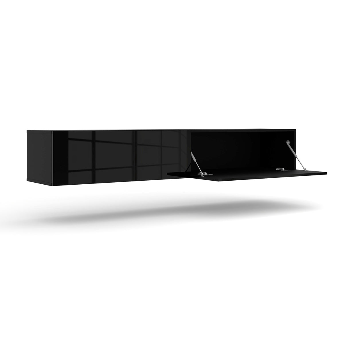 Meuble TV mural 2 portes 180 cm Bali Noir brillant - vue 2