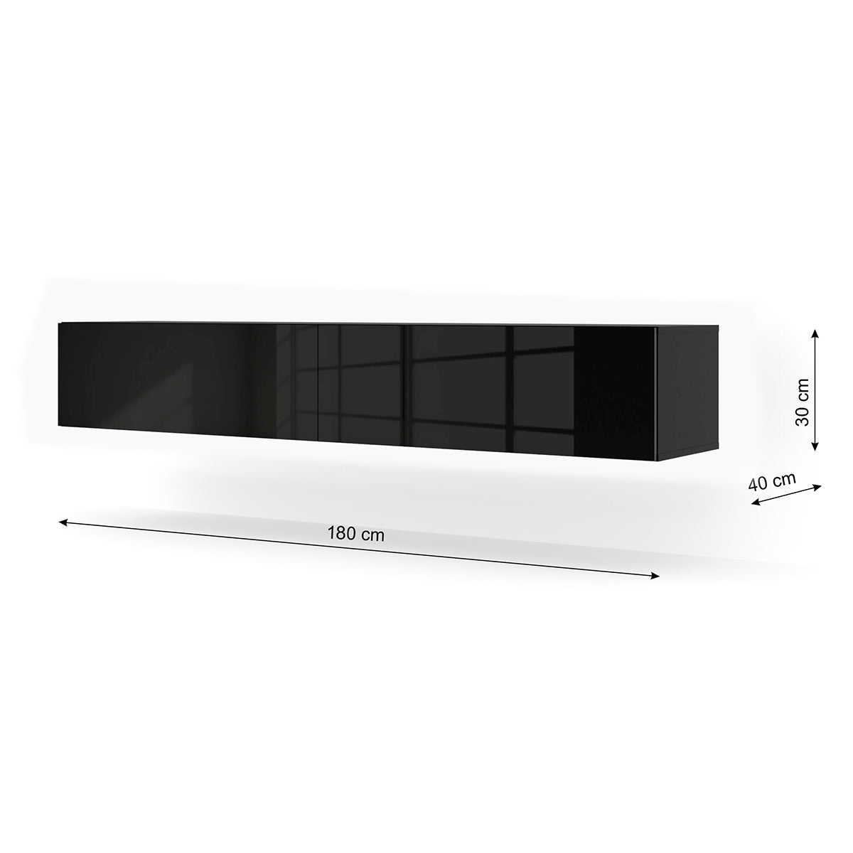 Meuble TV mural 2 portes 180 cm Bali Noir brillant - vue 5