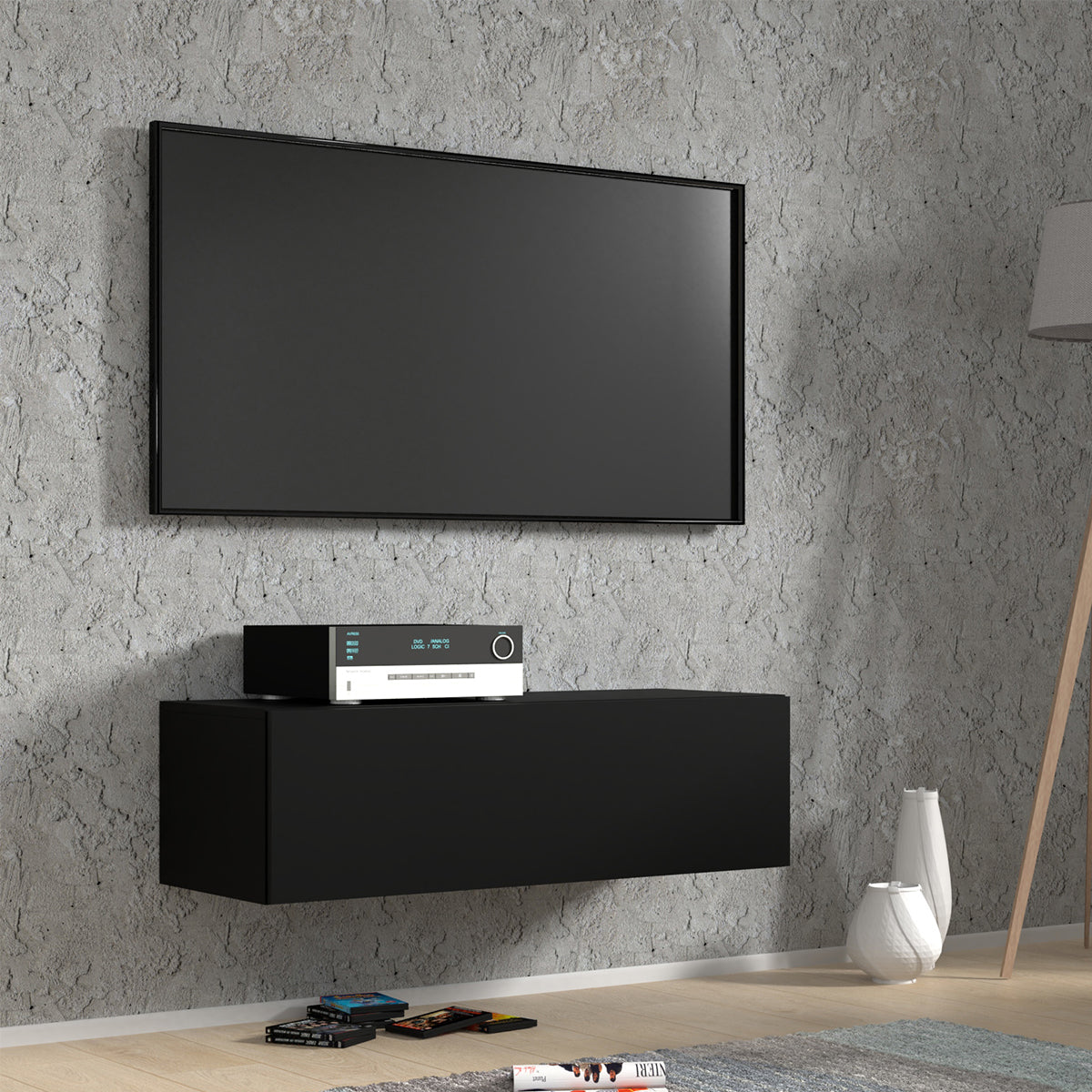 Meuble TV mural 1 porte 100 cm Bali Noir - vue 3