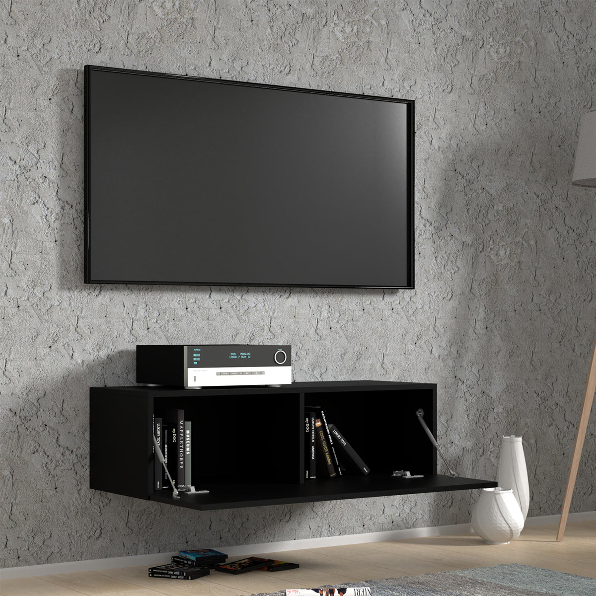 Meuble TV mural 1 porte 100 cm Bali Noir - vue 4
