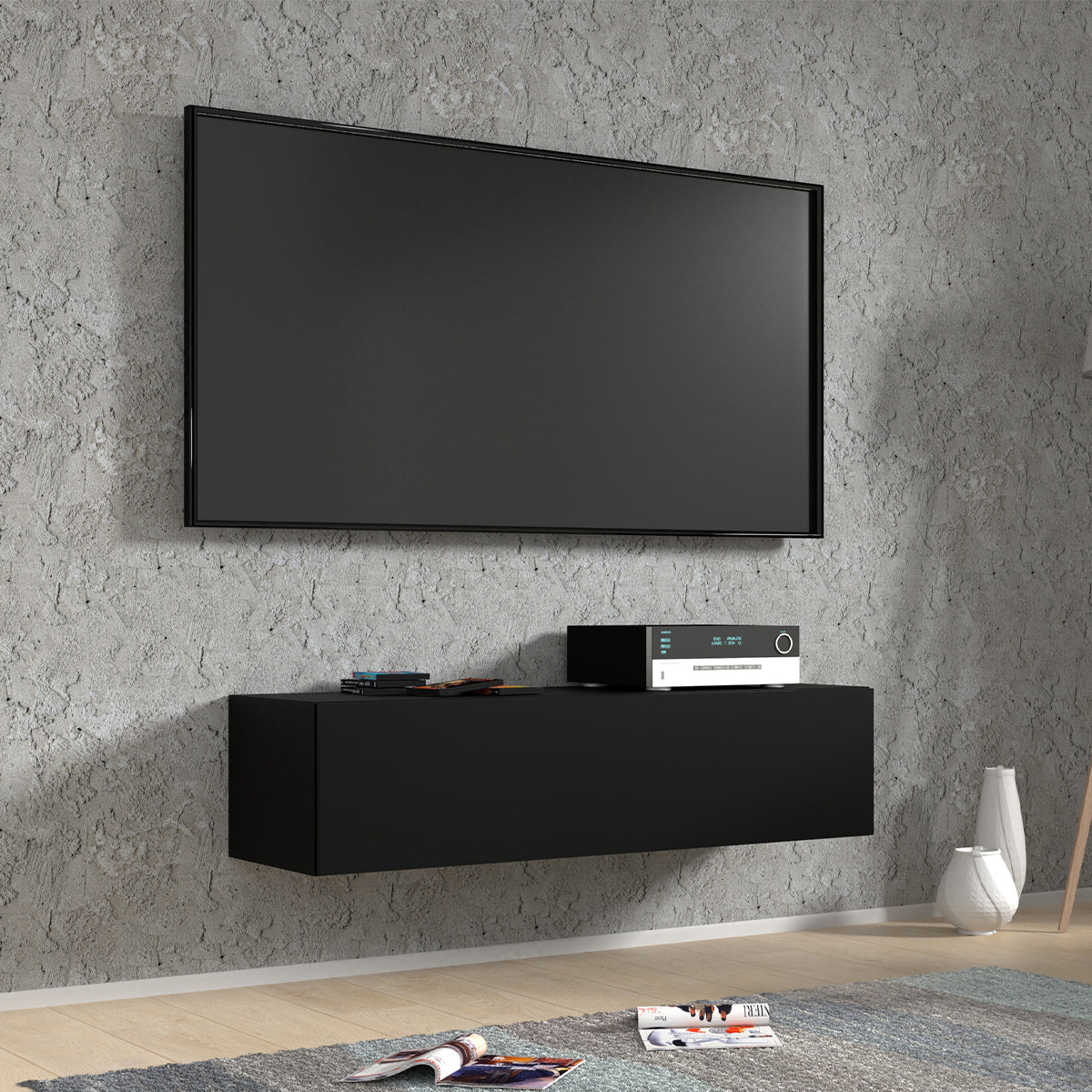 Meuble TV mural 1 porte 120 cm Bali Noir - vue 3