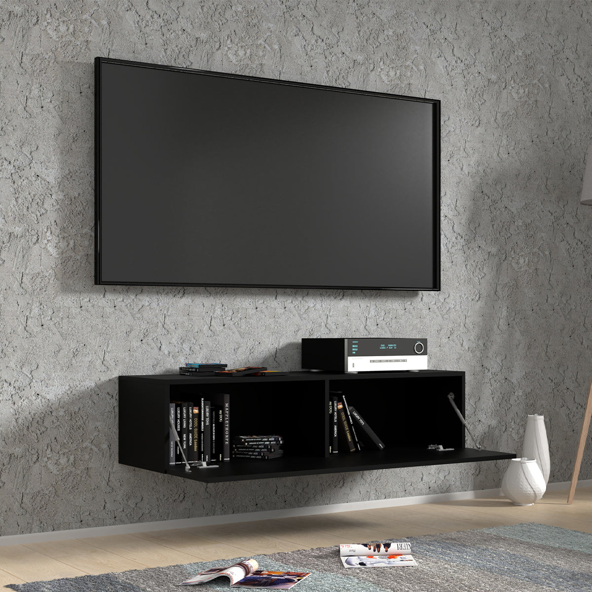 Meuble TV mural 1 porte 120 cm Bali Noir - vue 4