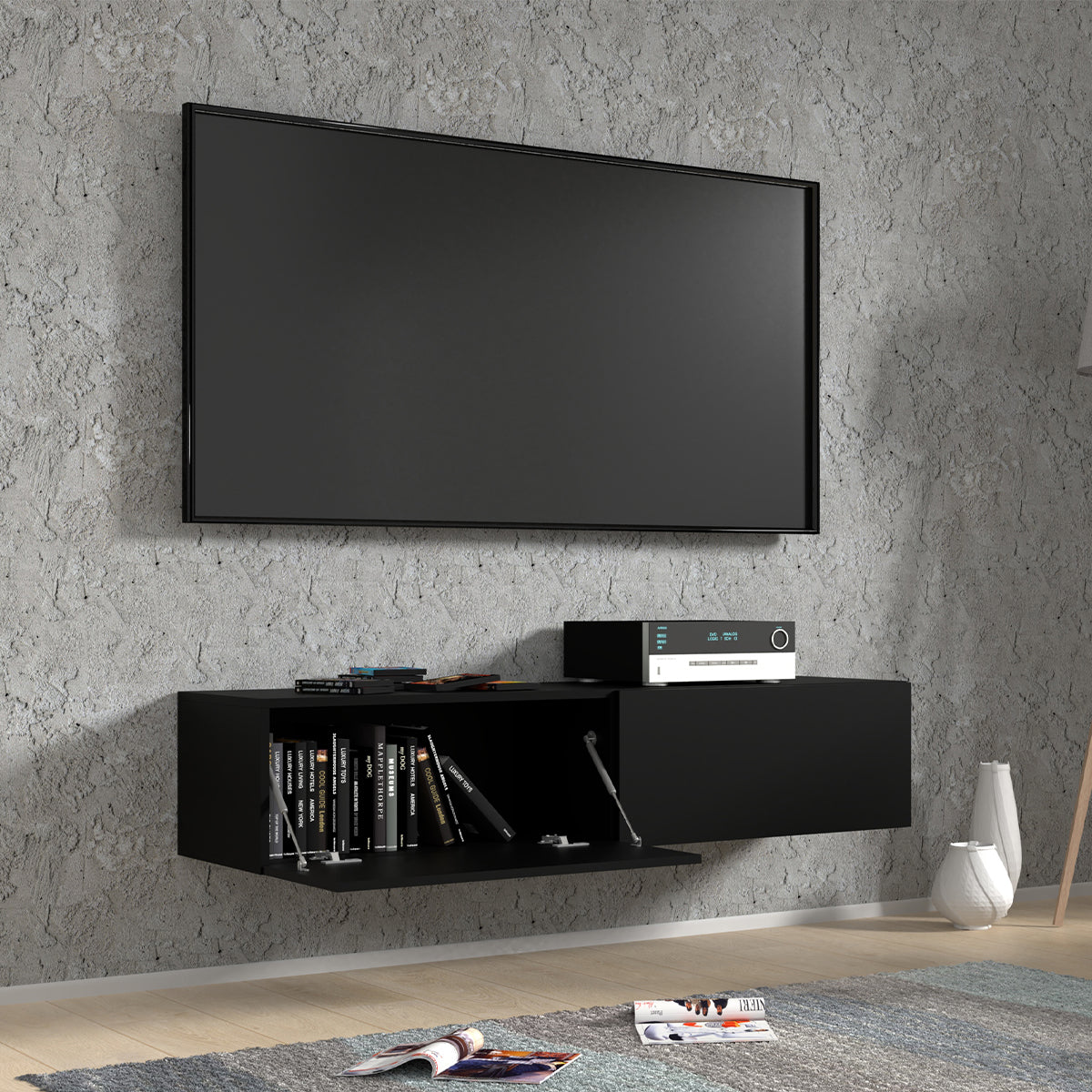 Meuble TV mural 2 portes 140 cm Bali Noir - vue 4