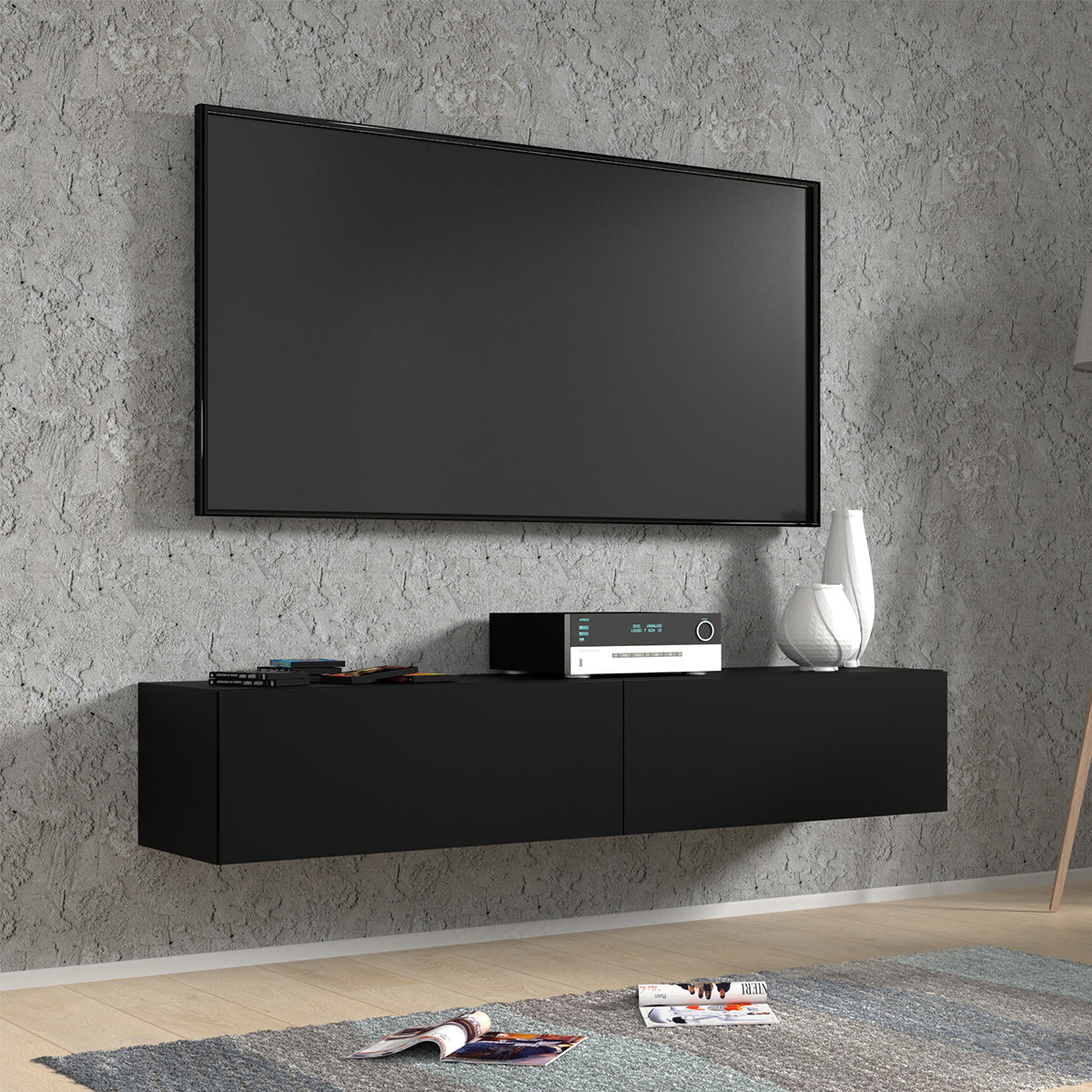 Meuble TV mural 2 portes 160 cm Bali Noir - vue 3