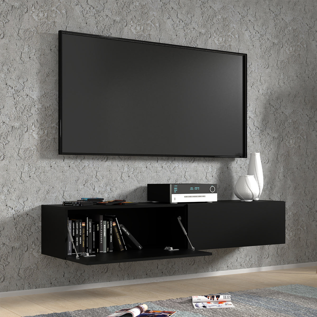 Meuble TV mural 2 portes 160 cm Bali Noir - vue 4