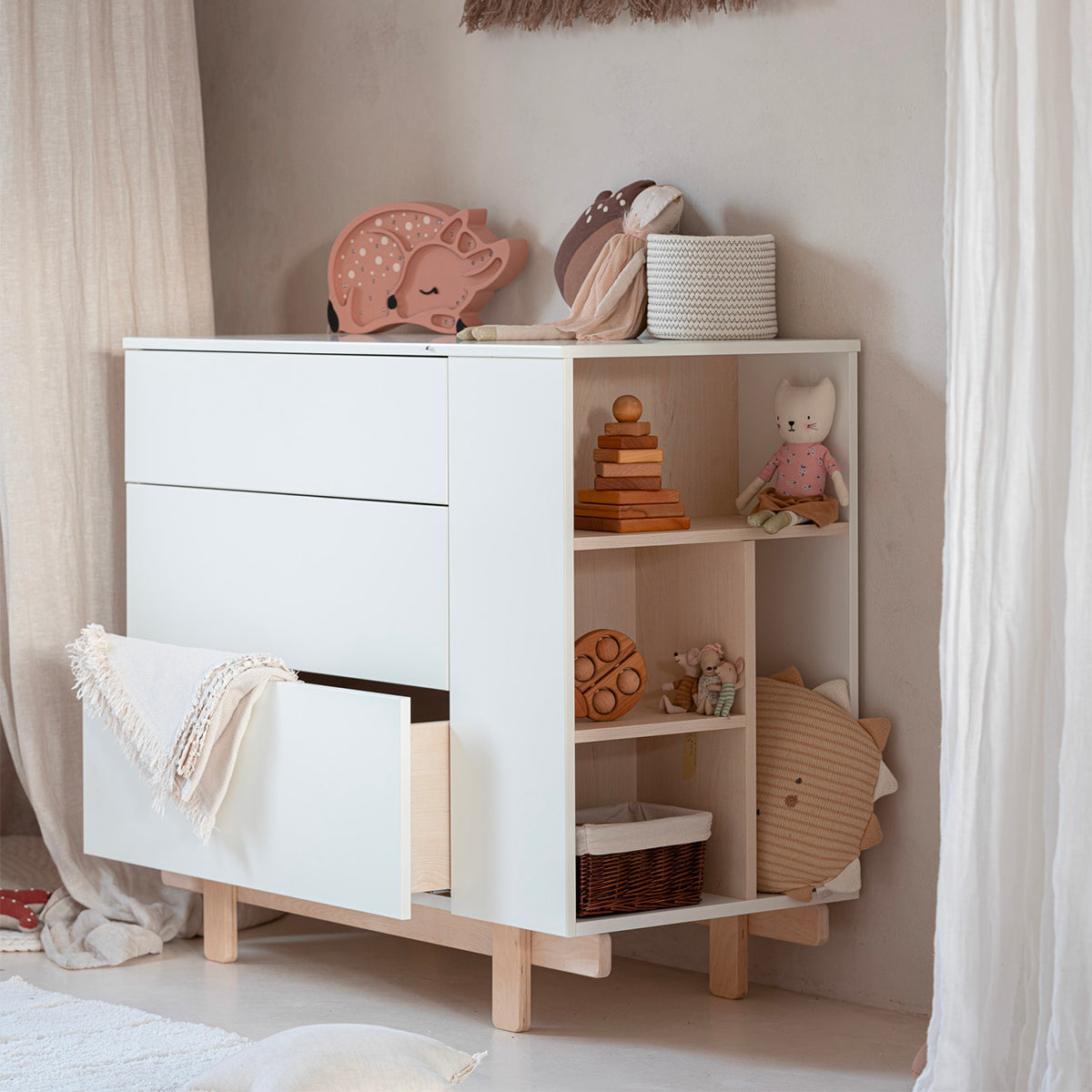 Commode 3 tiroirs Wood Luck Romy - Blanc - vue 3