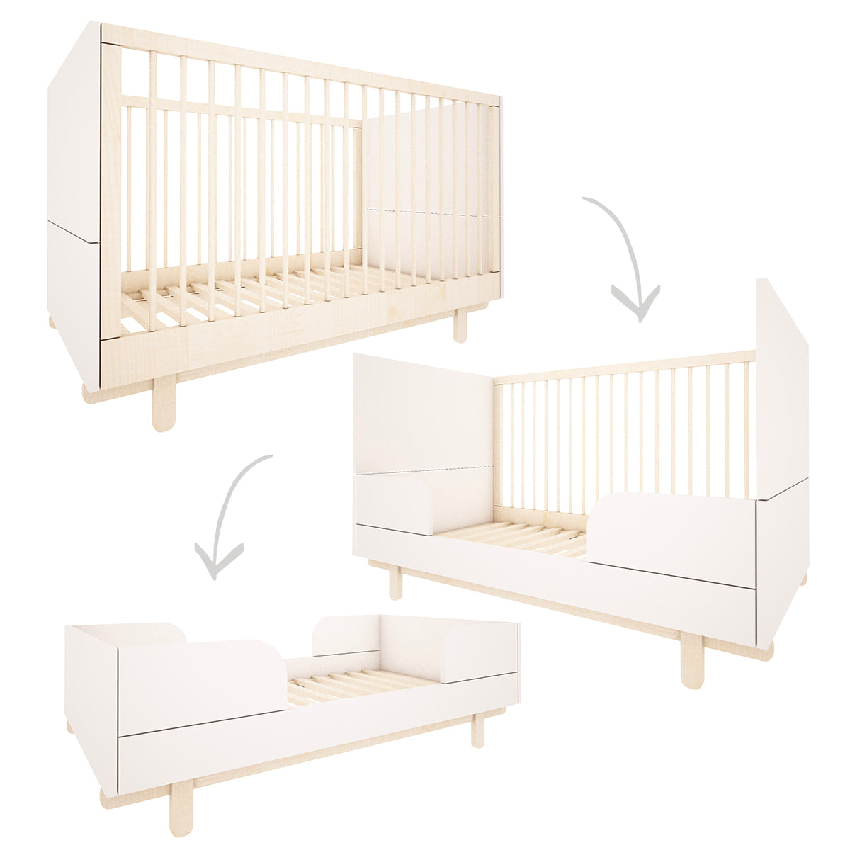 Lit évolutif 70x140 et commode 3 tiroirs Wood Luck Romy - Blanc - vue 2
