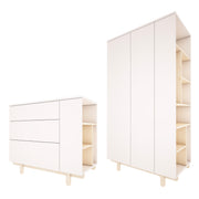 Commode 3 tiroirs et armoire 2 portes Wood Luck Romy - Blanc