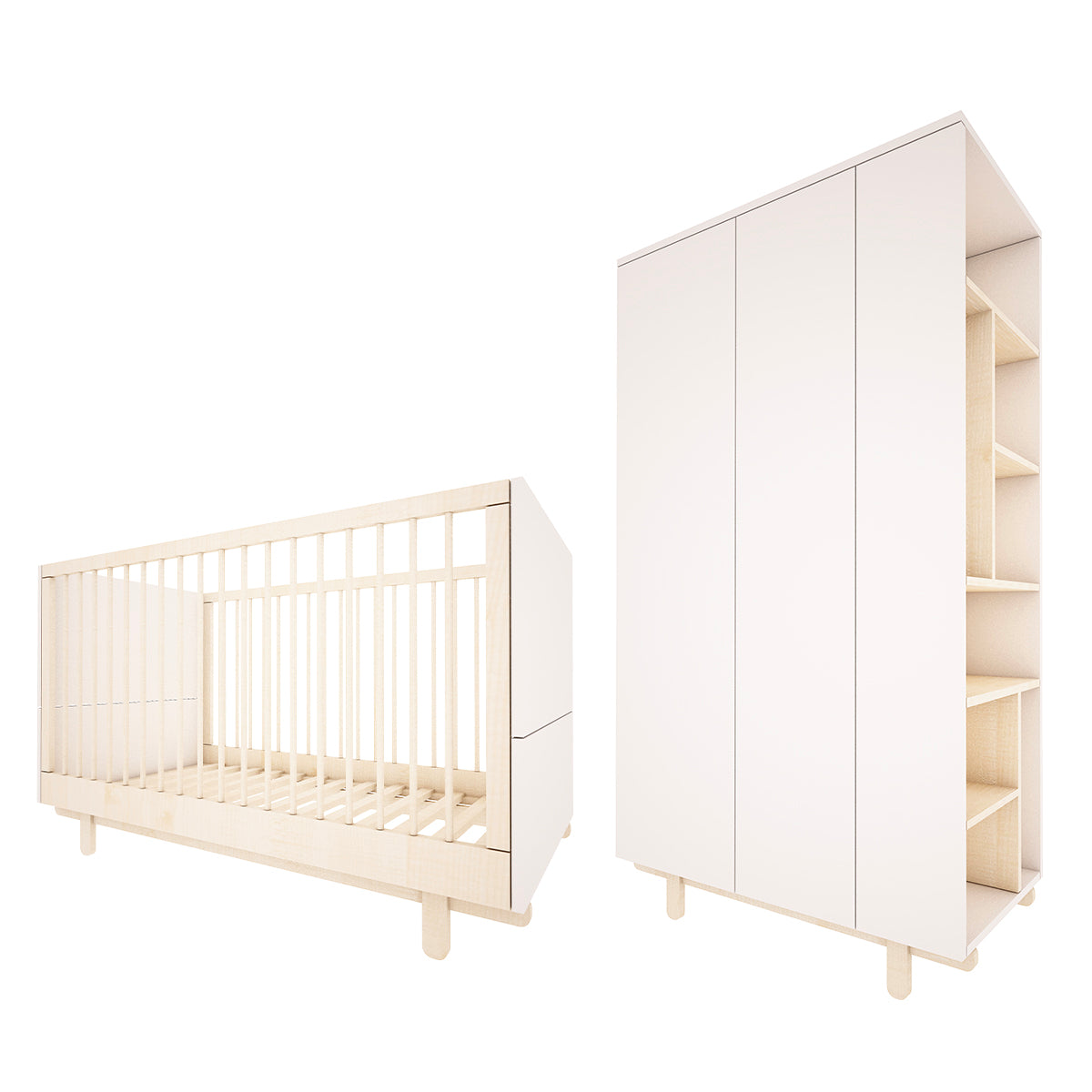 Lit évolutif 70x140 et armoire 2 portes Wood Luck Romy - Blanc