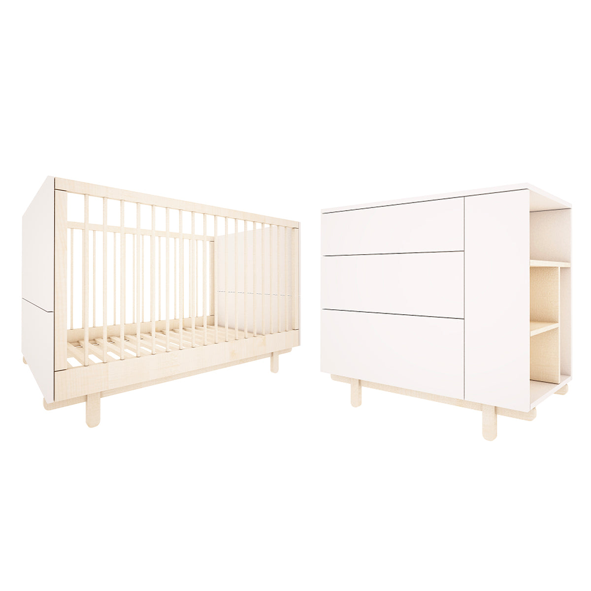 Lit évolutif 70x140 et commode 3 tiroirs Wood Luck Romy - Blanc