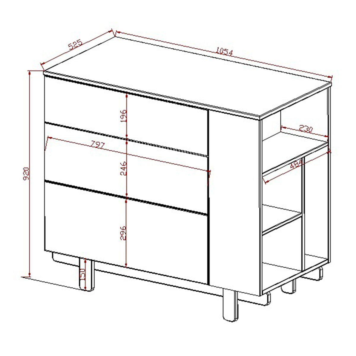 Commode 3 tiroirs Wood Luck Romy - Cachemire - vue 4