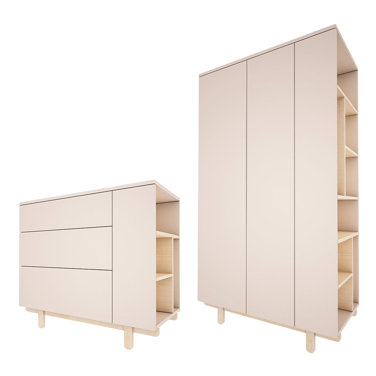 Commode 3 tiroirs et armoire 2 portes Wood Luck Romy - Cachemire