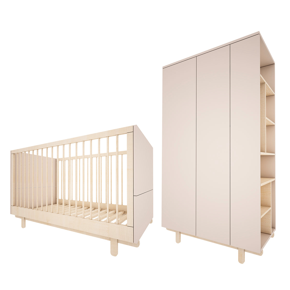 Lit évolutif 70x140 et armoire 2 portes Wood Luck Romy - Cachemire