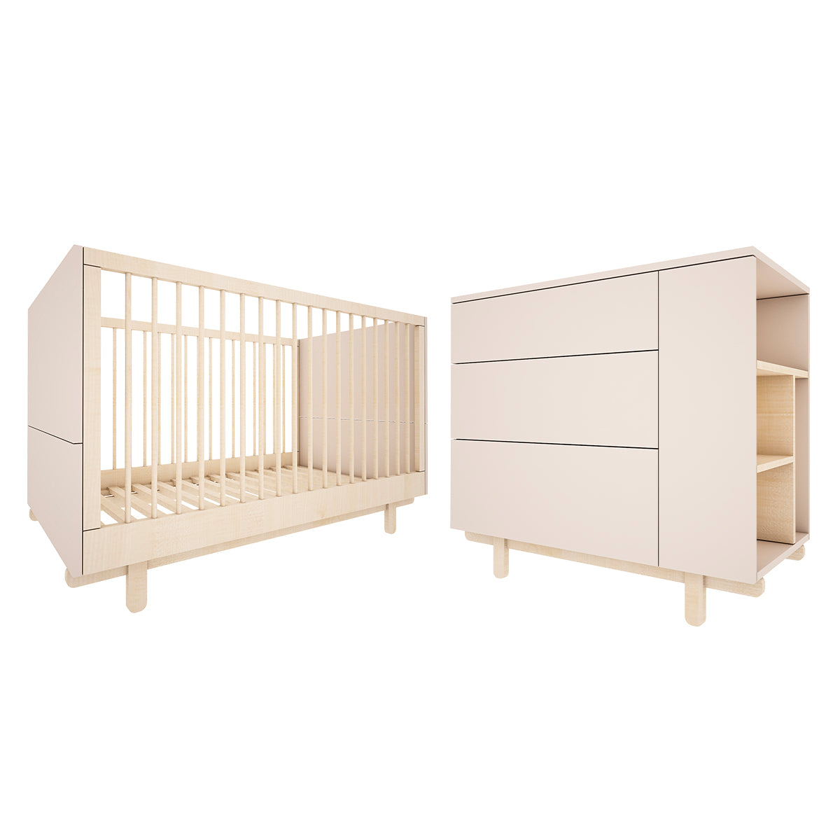 Lit évolutif 70x140 et commode 3 tiroirs Wood Luck Romy - Cachemire
