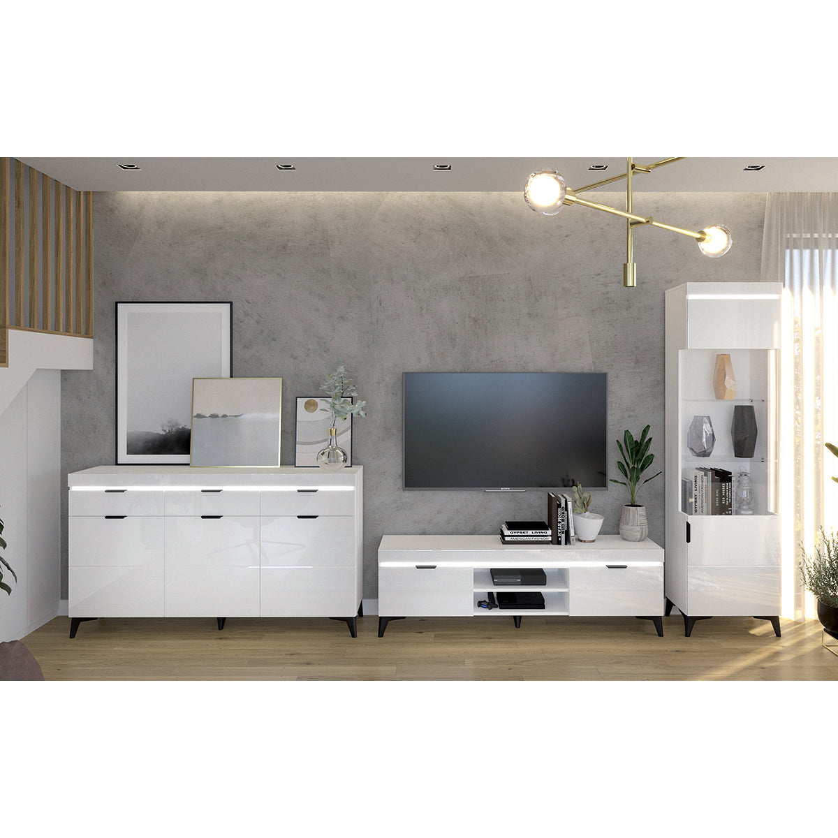 Buffet 3 portes 3 tiroirs LED inclus Ruben Blanc - vue 6