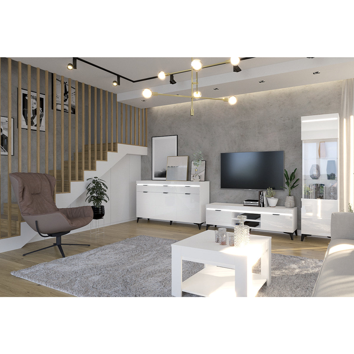 Buffet 3 portes 3 tiroirs LED inclus Ruben Blanc - vue 7