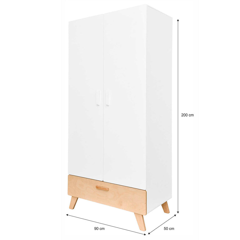 Lit évolutif 60x120 et armoire 2 portes Bellamy Hoppa Blanc et bois - vue 8