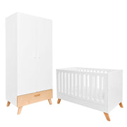 Lit évolutif 60x120 et armoire 2 portes Bellamy Hoppa Blanc et bois