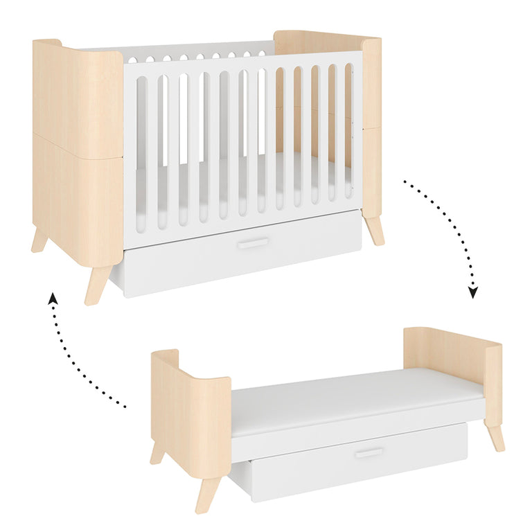 Lit évolutif 70x140 et commode 3 tiroirs Bellamy Hoppa Blanc et bois - vue 2