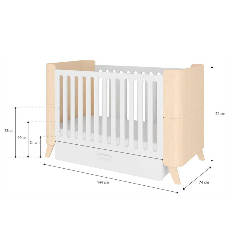 Lit évolutif 70x140 en 70x160 tiroir inclus Bellamy Hoppa Blanc et bois - vue 6