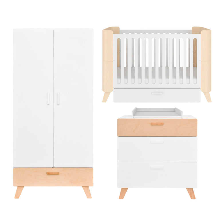 Chambre complète lit évolutif 70x140 commode à langer et armoire 2 portes Bellamy Hoppa Blanc et bois - vue 2