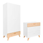 Commode 3 tiroirs et armoire 2 portes Bellamy Hoppa Blanc et bois