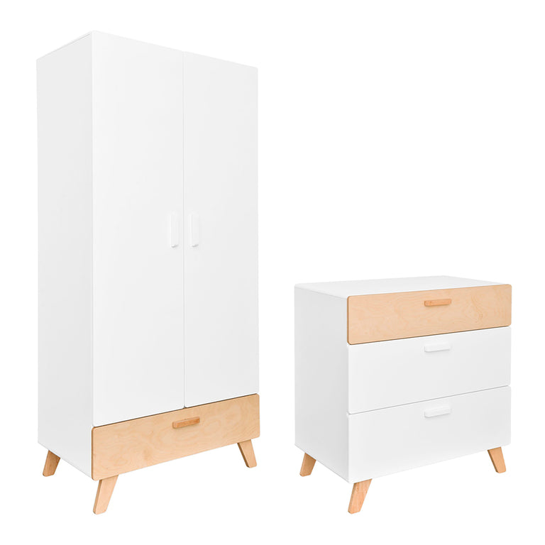 Commode 3 tiroirs et armoire 2 portes Bellamy Hoppa Blanc et bois