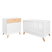 Lit évolutif 60x120 et commode 3 tiroirs Bellamy Hoppa Blanc et bois