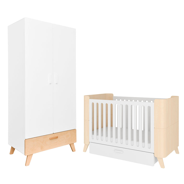 Lit évolutif 70x140 et armoire 2 portes Bellamy Hoppa Blanc et bois