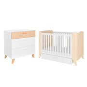 Lit évolutif 70x140 et commode 3 tiroirs Bellamy Hoppa Blanc et bois