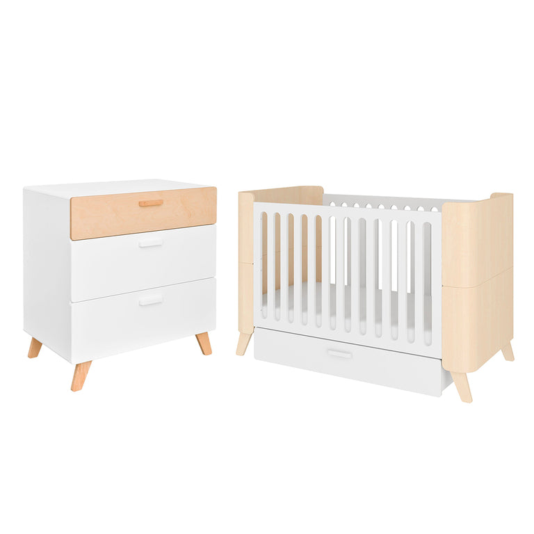 Lit évolutif 70x140 et commode 3 tiroirs Bellamy Hoppa Blanc et bois