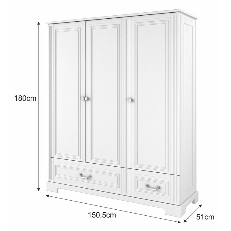 Armoire 3 portes 2 tiroirs Bellamy Ines Blanc - vue 4