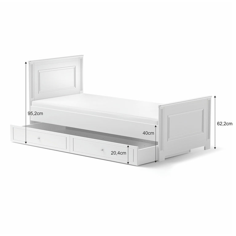 Lit 90x200 sommier et tiroir inclus Bellamy Ines Blanc - vue 4
