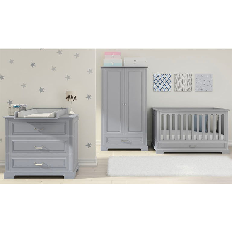 Chambre complète lit bébé 60x120 commode à langer et armoire 2 portes Bellamy Ines Gris