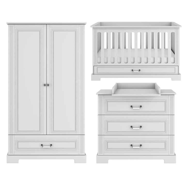 Chambre complète lit évolutif 70x140 commode à langer et armoire 2 portes Bellamy Ines Blanc - vue 2