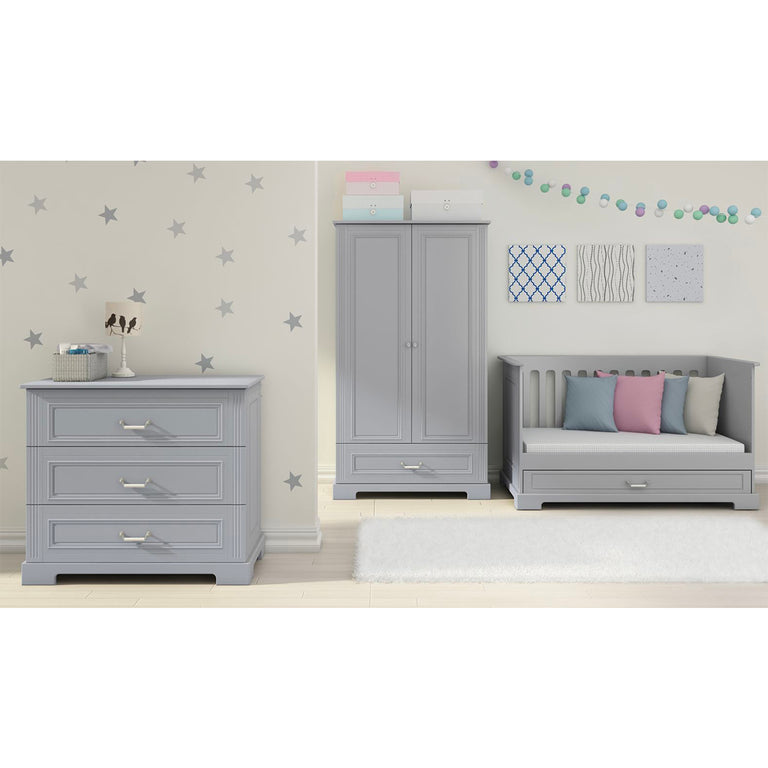 Chambre complète lit évolutif 70x140 commode à langer et armoire 2 portes Bellamy Ines Gris