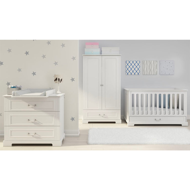 Chambre complète lit évolutif 70x140 commode à langer et armoire 2 portes Bellamy Ines Blanc