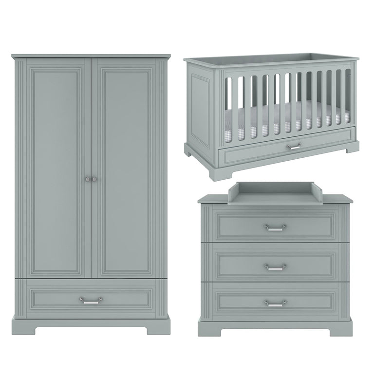 Chambre complète lit évolutif 70x140 commode à langer et armoire 2 portes Bellamy Ines Gris - vue 2