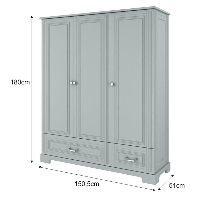 Armoire 3 portes 2 tiroirs Bellamy Ines Gris - vue 4